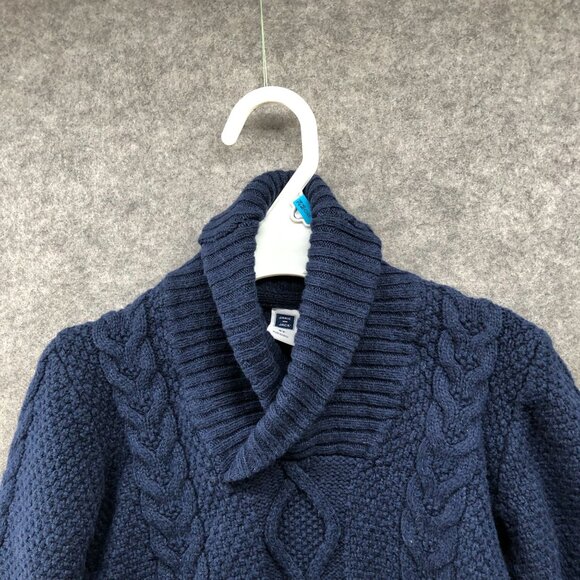 Janie and Jack Boys 2T Shawl Collar Sweater Fisherman Navy Blue Wool Blend Cable - Picture 3 of 8